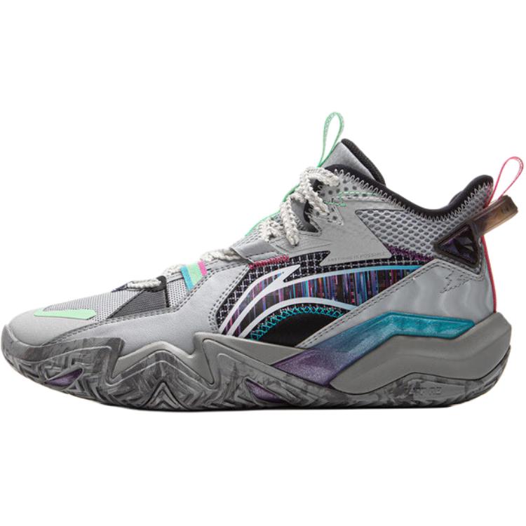 Li Ning Kids Basketball Synthetic Leather Fabric Comfortable Trendy Non-Slip Wear-Resistant Mid-Top Kids Basketball Shoes YKBU090-3