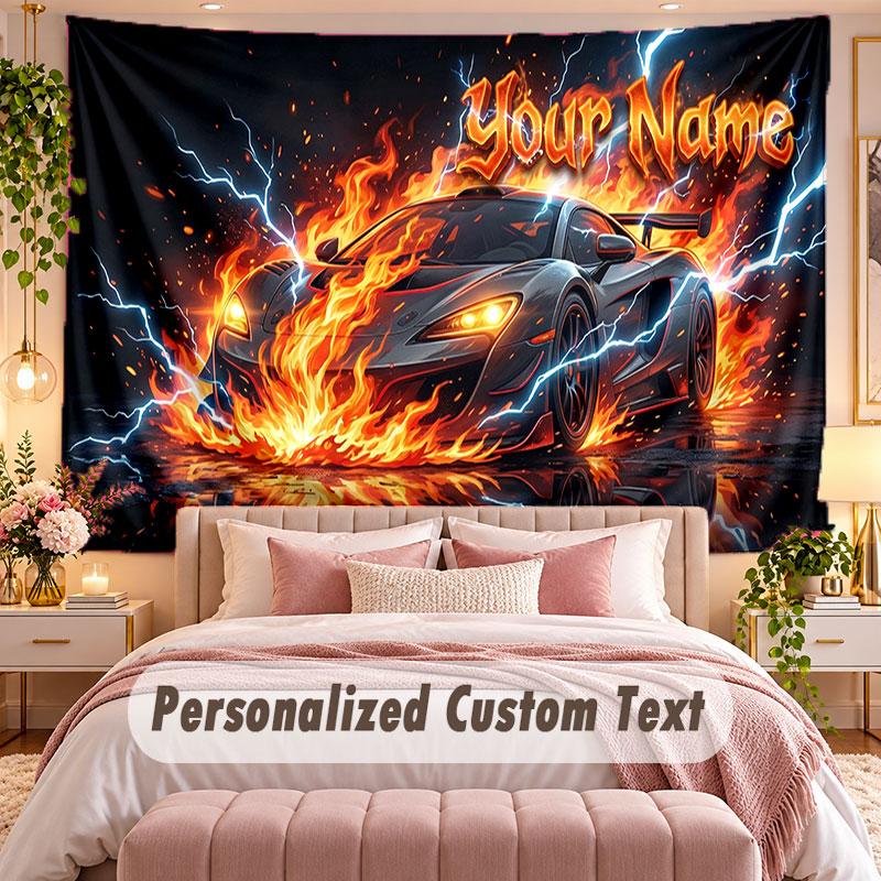 Car Racing (18) Theme Wall Tapestry Customized With Name Text Personalized Hanging Tapestry For Bedroom Living Room Decor