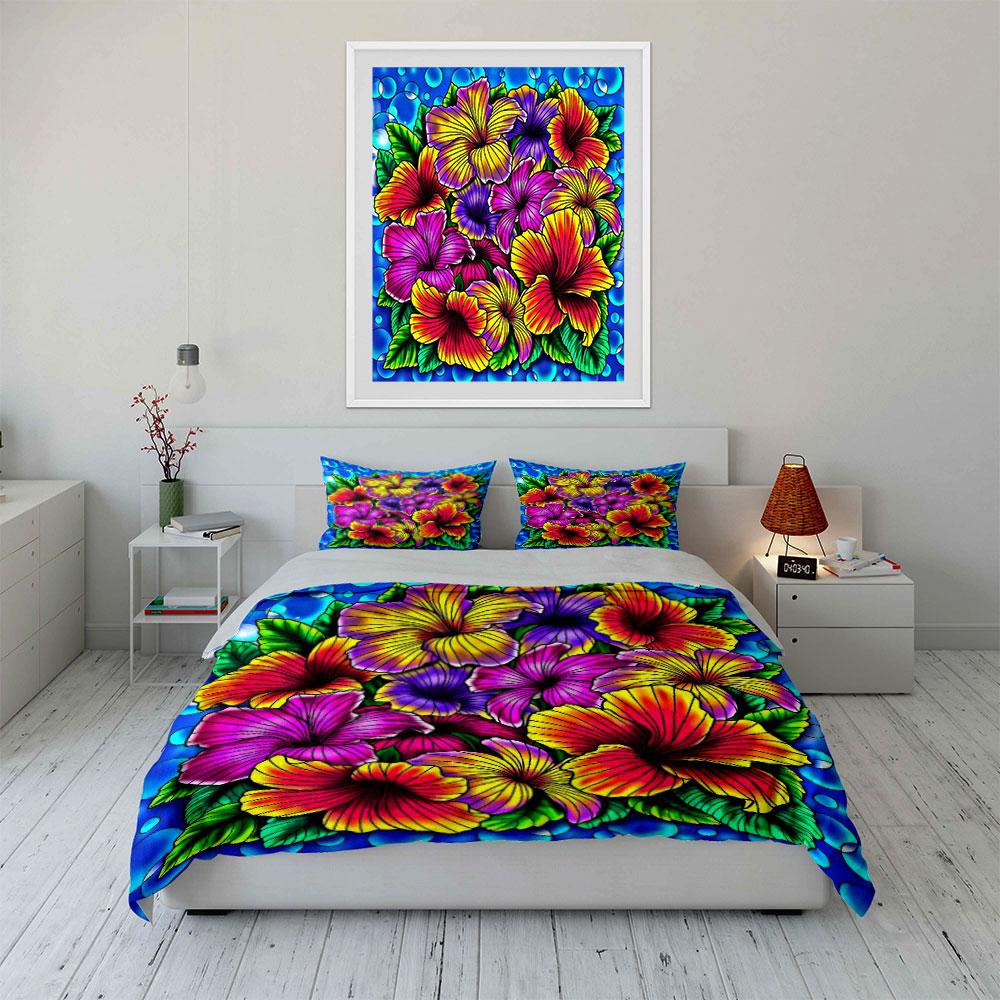 Colorful Hibiscus Flower Pattern. Bedding Sets Duvet Cover Sets Duvet Covers Pillowcases(1*Duvet Cover 2*Pillowcases Without Duvet Insert)