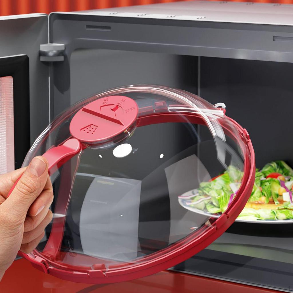 Microwave Splatter Cover for Food Portable House Items Plate Red
