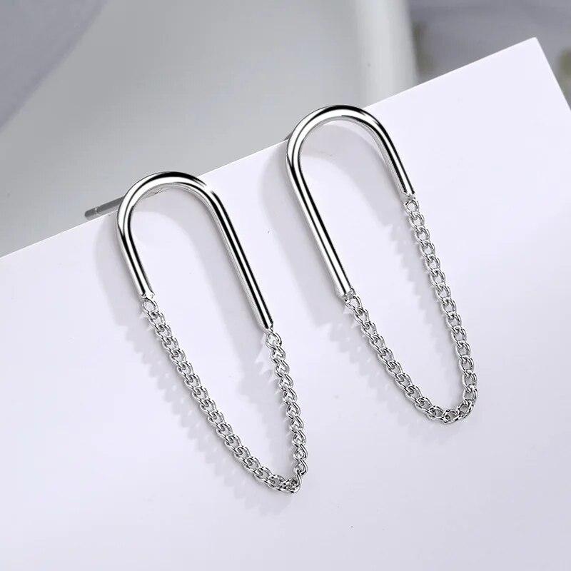 Long Silver Plated Tassel Link Chains Drop Earrings For Women Wedding Fashion 2023 New IN Jewelry Gift Pendientes Retro Mujer