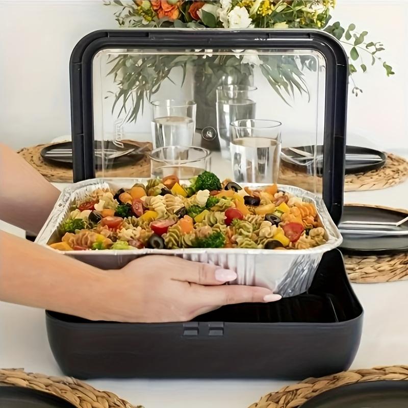 

1 шт. Прямоугольный термоизолированный контейнер для хранения продуктов с подкладкой из оловянной фольги - Многоразовый, пластиковый лоток с откидной крышкой для лазаньи, барбекю и пикников чёрный