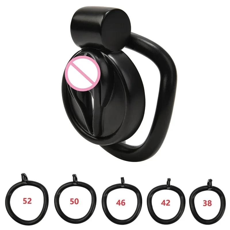 Rosa Keuschheitskäfig-Set für den männlichen Penis, Vogel-Keuschheitskäfig-Gürtel mit 5 Ringgrößen, Abstinenz-Verschlussring, Bondage-Sklavenmann, Sexspielzeug