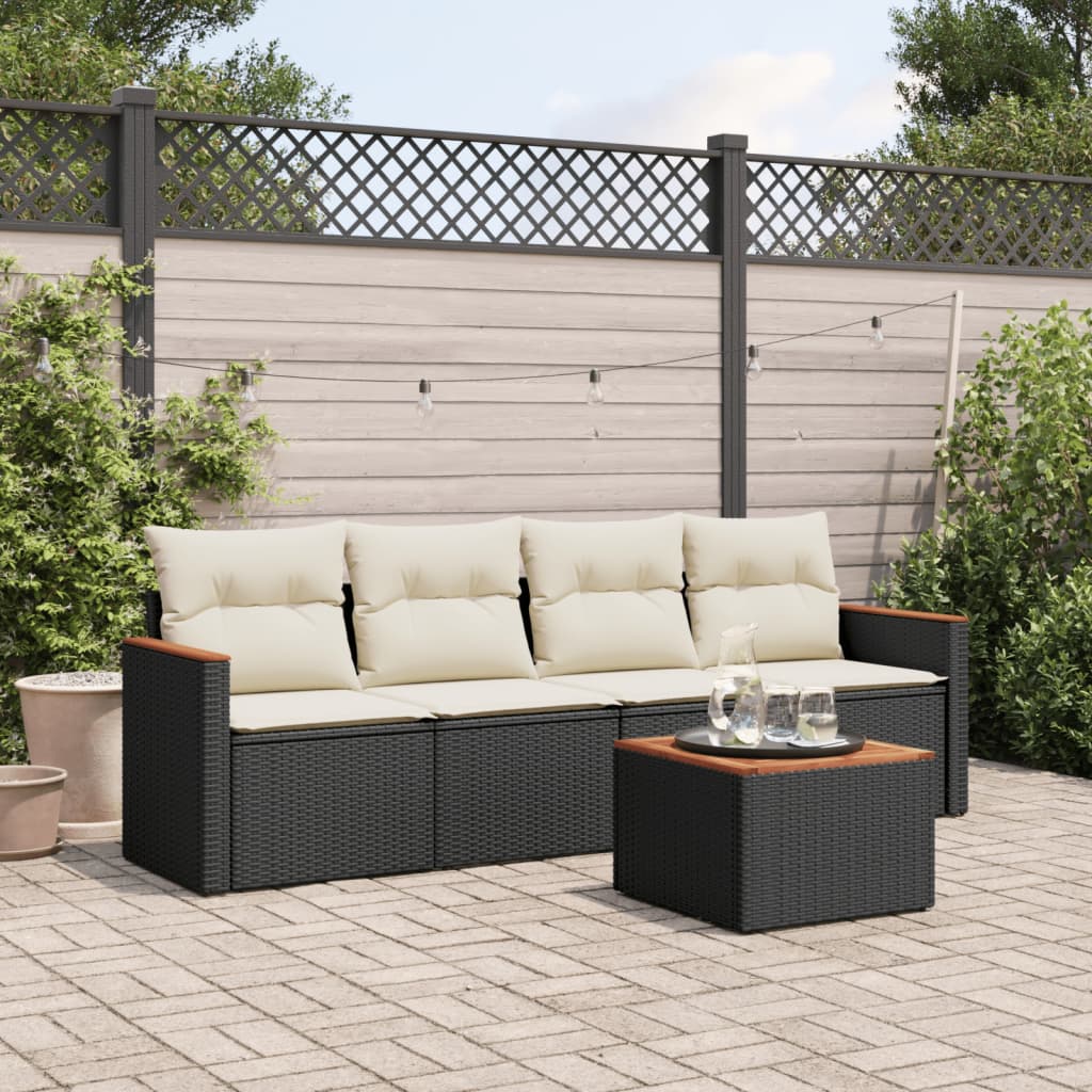 Vidaxl 5-Cz. Garden Lounge Set, Cushions, Black PE Rattan