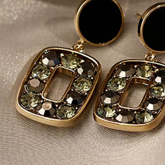 1 Pair Square Unique Drop Ear Stud Geometric-shaped Eye-catching Rhinestone Stud Earrings for Holiday