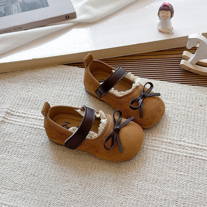 Mädchen Ballerinas mit Spitzenbesatz Schleifen-Detail Weiche Sohle Prinzessin Schuhe Kleinkinder Kinder