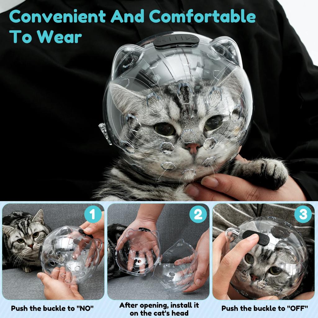 Cat Muzzle Pet Grooming Cover Accessory Anti-bite Anti-Licking Cat Space Hood Breathable Helmet Mask with 4 Silicone Paw Shoes