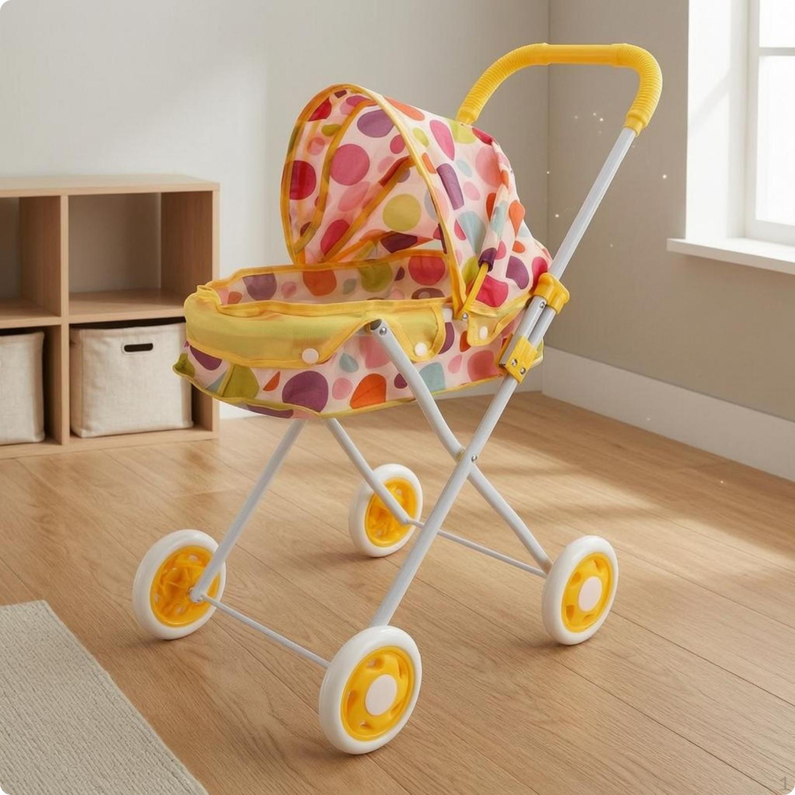 Infant Doll Carriage Dot Pretend Play Pushchair Metal Frame for Children Cs7884 Large Wheel