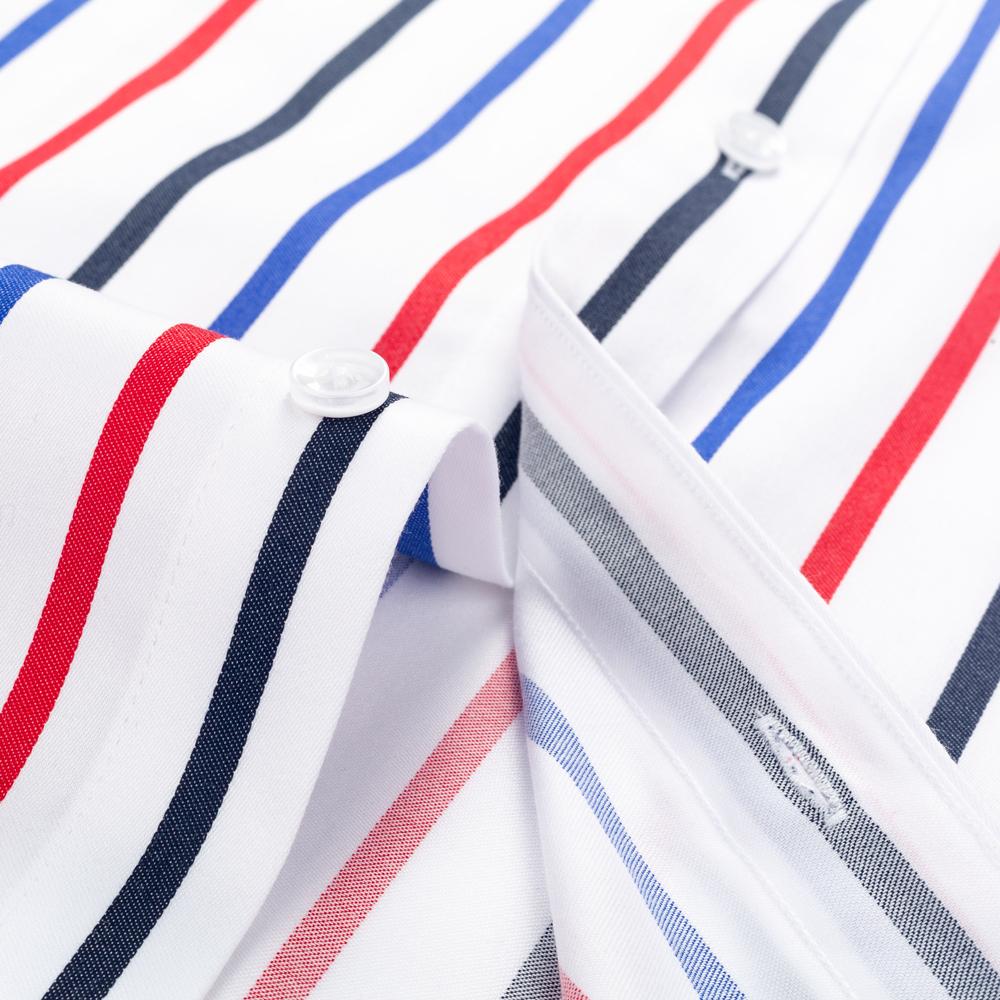 Men's Color Block Striped Wrinkle-Resistant Dress Shirt Long-Sleeve Regular-fit Hidden Button Collar Pocketless Casual Pure Cotton Shirts