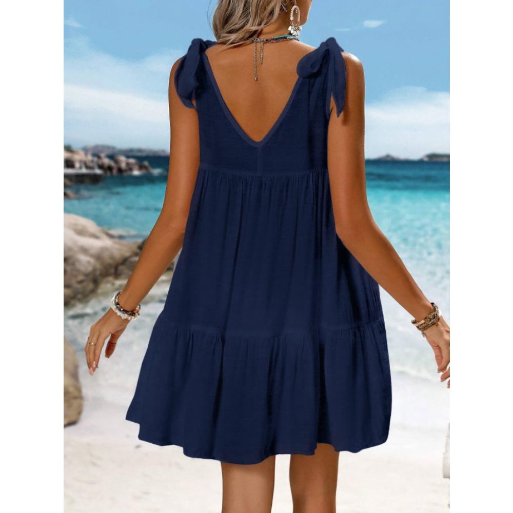 

Летнее новое солнцезащитное платье-смок на пляж со свободными бретелями XXL тёмно-синий