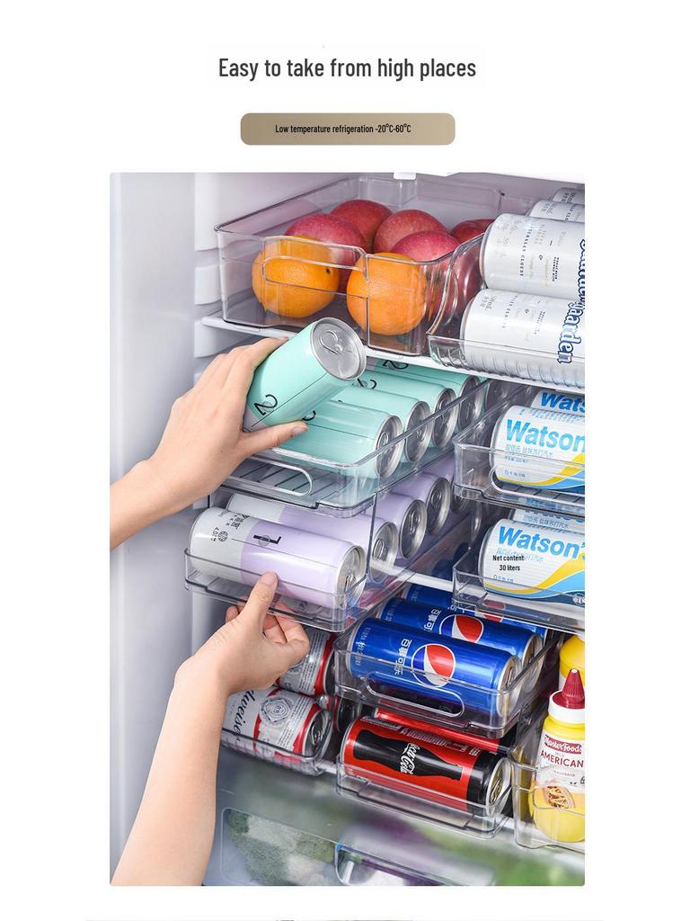 Mingxi Double-Layer Beverage Storage Box: Food-Grade Refrigerator Organizer for Beer and Cola Cans.