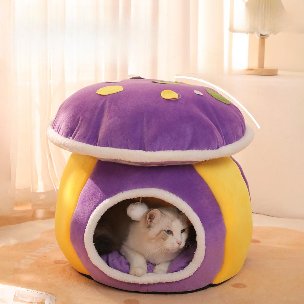Pet Winter Warm Kennel Mat Crystal Super Soft Fully Enclosed Mushroom Nest Pet Bed Pet Supplies Cat Nest