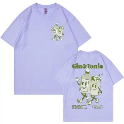 GIN AND TONIC Meme T Shirt Unisex Retro Cartoon Aesthetic T Shirts Men Summer Fashion Funny Cocktail Meme Graphic T-shirt