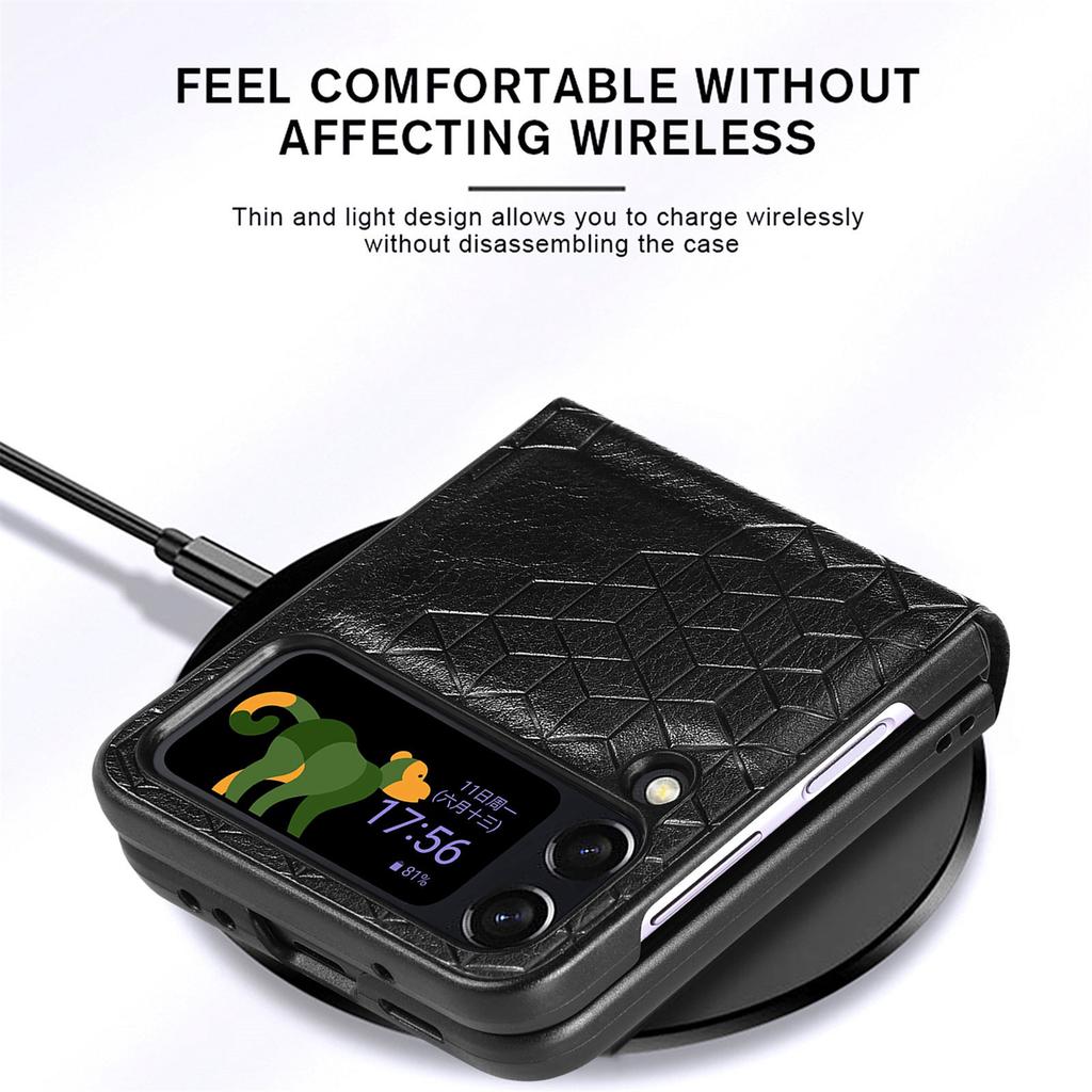 Applicable to Samsung ZFlip4 folding screen mobile phone case solid color rhombus leather pattern back cover integrated Japanese and Korean protecti