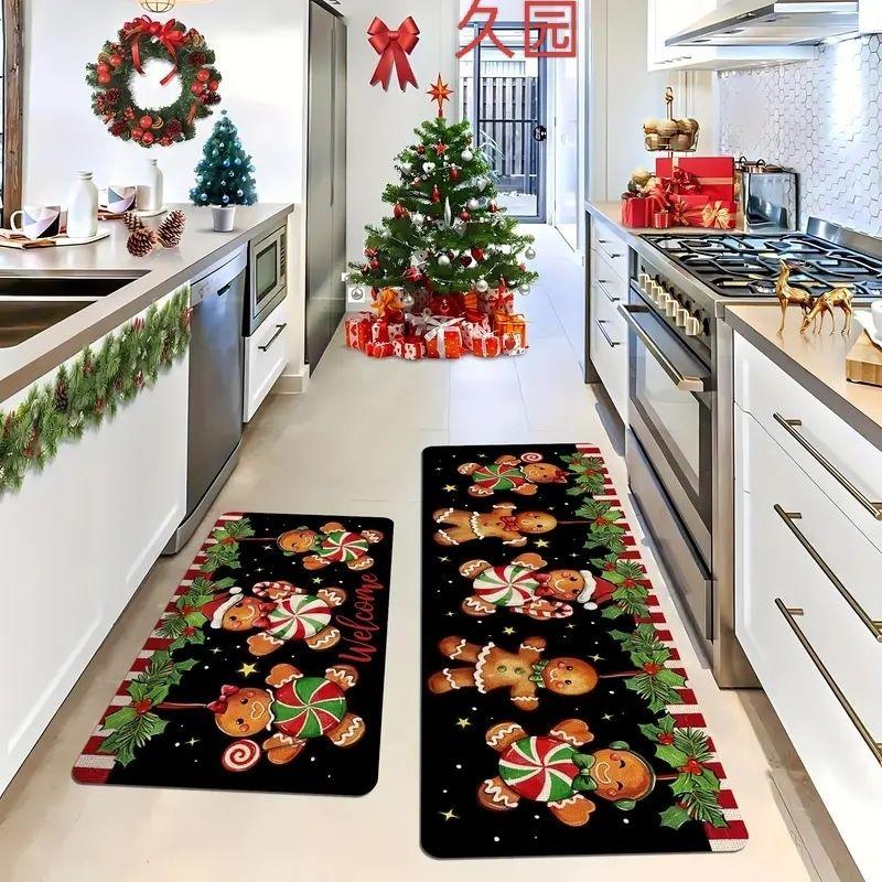 Christmas-Themed Diatomite Bathroom Rug—Non-Slip, Stain-Resistant Kitchen and Home Floor Mat