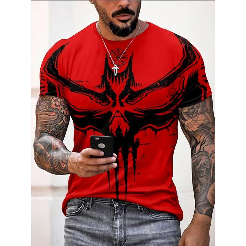 3D Gothic Totenkopf Print Herren T-Shirts Sommer Outdoor Lässig Rundhals Kurzarm T-Shirts Kreatives Persönlichkeitsdesign Herrenkleidung