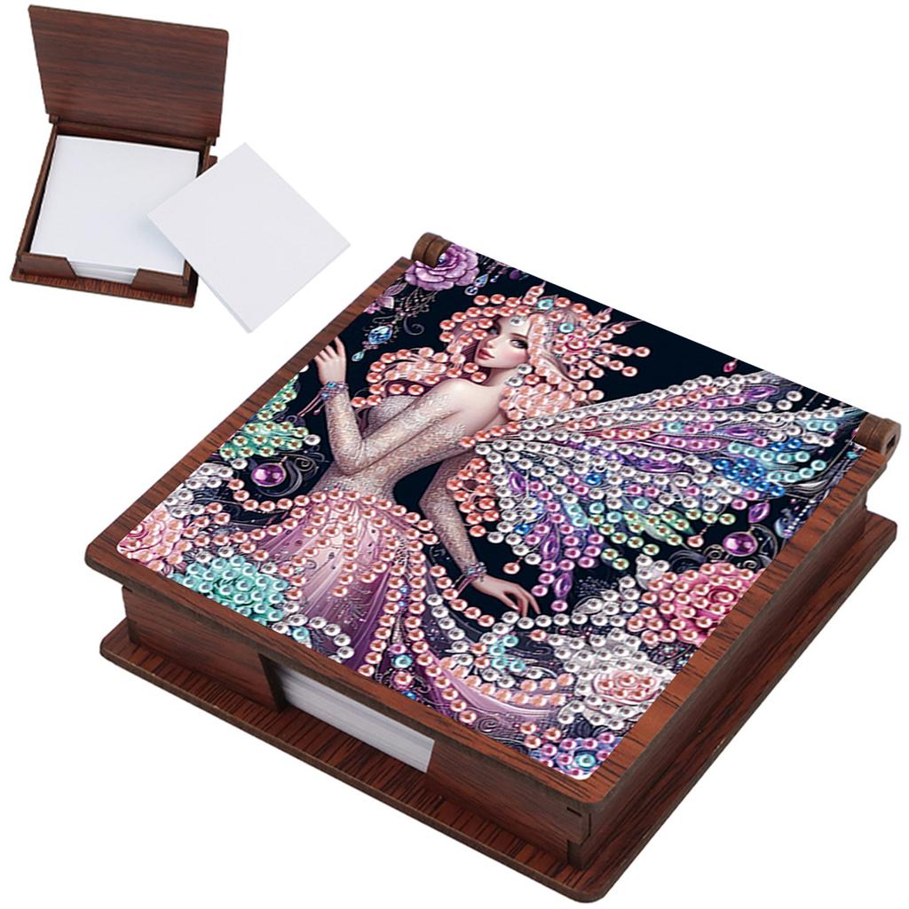 Wooden DIY Memo Paper Storage Box Diamond Art with 160 Papers Diamond Painting Memo Pad for Home Office and School Supplies