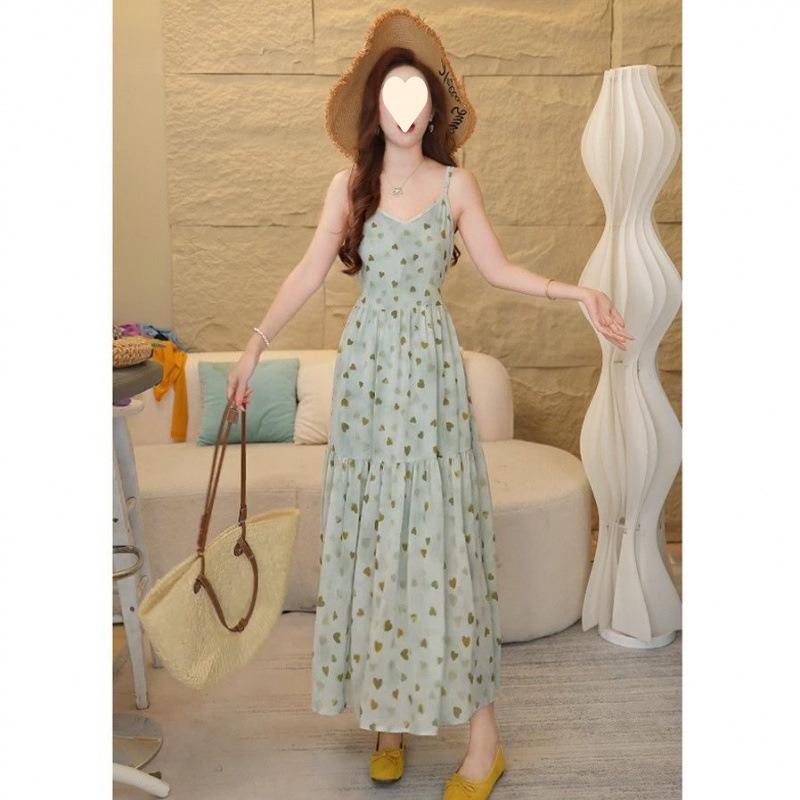 Trägerkleid V-Ausschnitt grün Urlaubsstil Blumenkleid Damen Träger ärmellos Sommer Mode enges Kleid