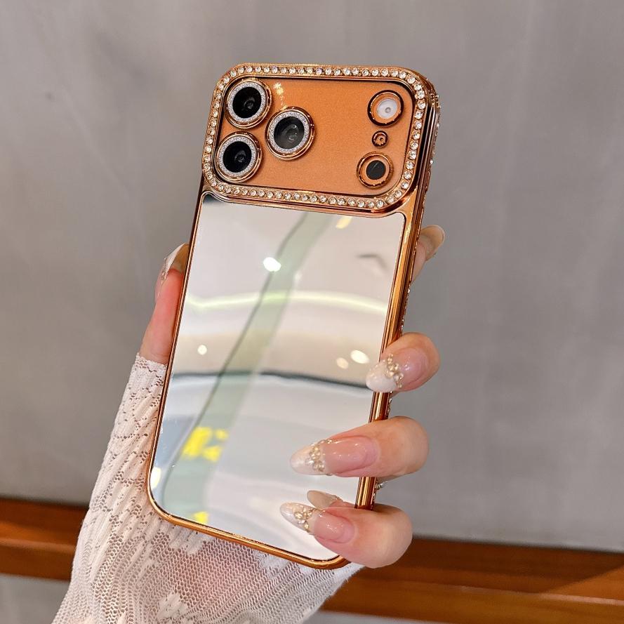 Glitter Diamond Mirror Plating Case for For Iphone 1 16 17 Pro Max 12 13 14 Bling Rhinestone Camera Protector Make Up Cover