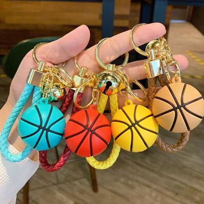 Keychain Pendant with Wrist Strap And Mini Basketball Polished Stainless Key Holder Schoolbag Backpack Decoration Pendant Unisex Keyring