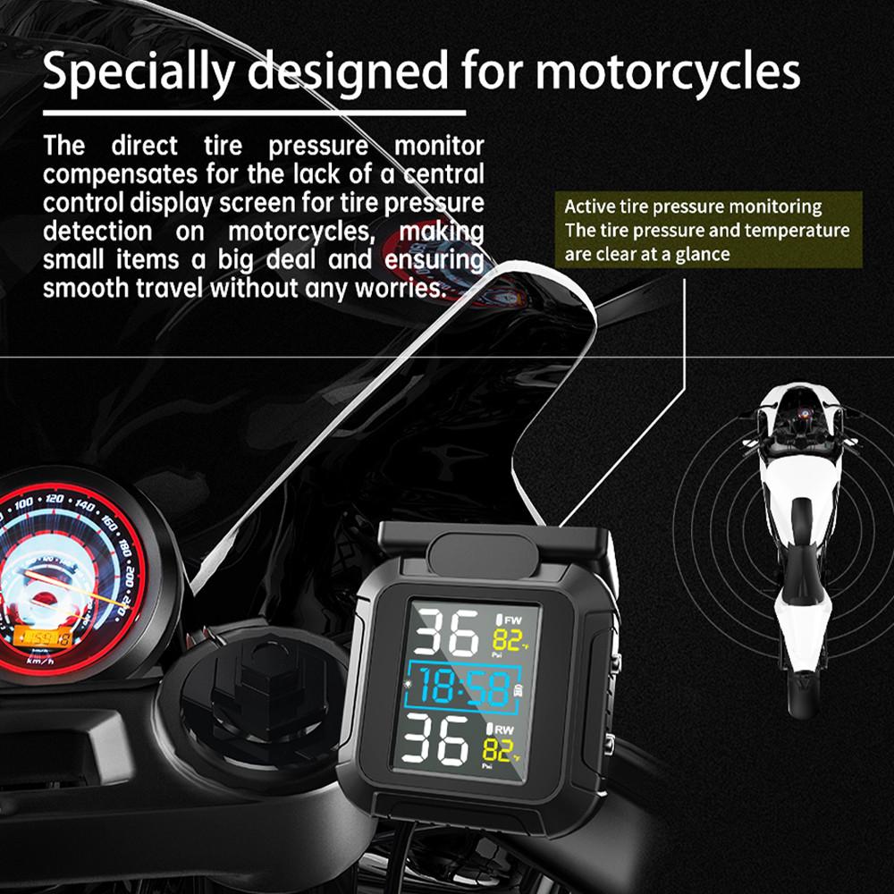 Allarme Temperatura Alimentazione Solare Tempo Reale Moto TPMS Con 2 Sensori Esterni Sistemi di Allarme Pneumatici Moto MT20 Sistema di Monitoraggio Pressione Pneumatici