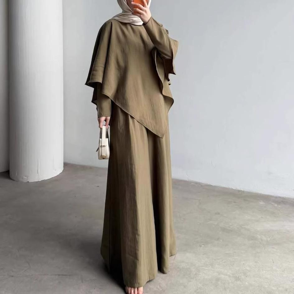 2026 Cross-border European and American women's clothing Amazon irregular top casual pants wide-leg pants two-piece set