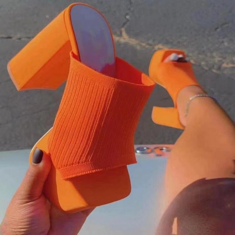 

Женские тапочки на платформе с толстым каблуком и квадратным каблуком, однотонные вязаные пляжные туфли, повседневные сандалии Fish Mouth Shunky Outdoor 36