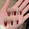 Handmade High-End Red Butterfly French Nails - Detachable Wearable Art Tips for New Year