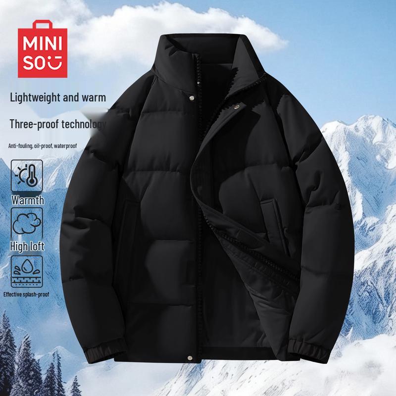 MINISO Men's Winter Fleece-Lined Stand-Collar Padded Jacket