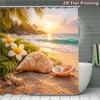 4Pcs Tropical Beach Shower Curtain Set with Non-Slip Bath Mat, Toilet Lid Cover, Contour Rug & 12 Hooks, Bathroom Decor