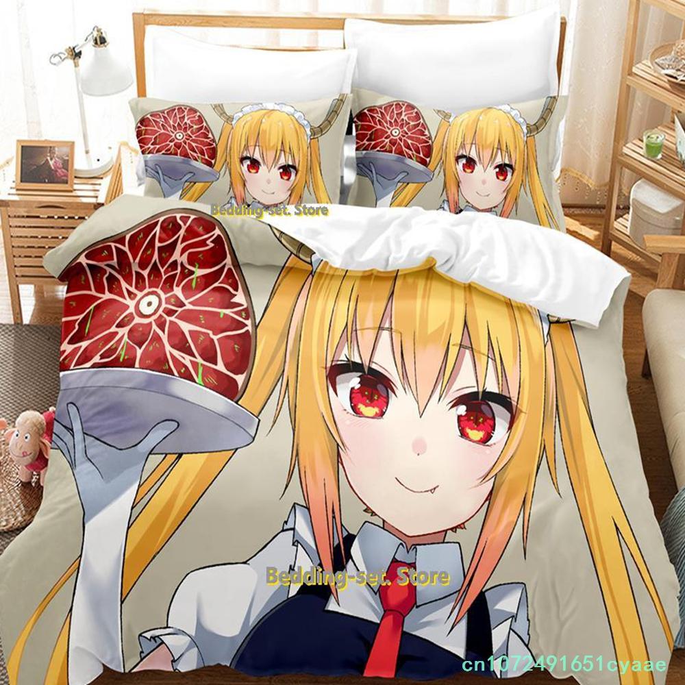 Miss Kobayashi's Dragon Maid Bedding Set Anime three-piece Set Adult Kid Bedroom Duvetcover Sets Kawaii Girls Conjunto De Cama