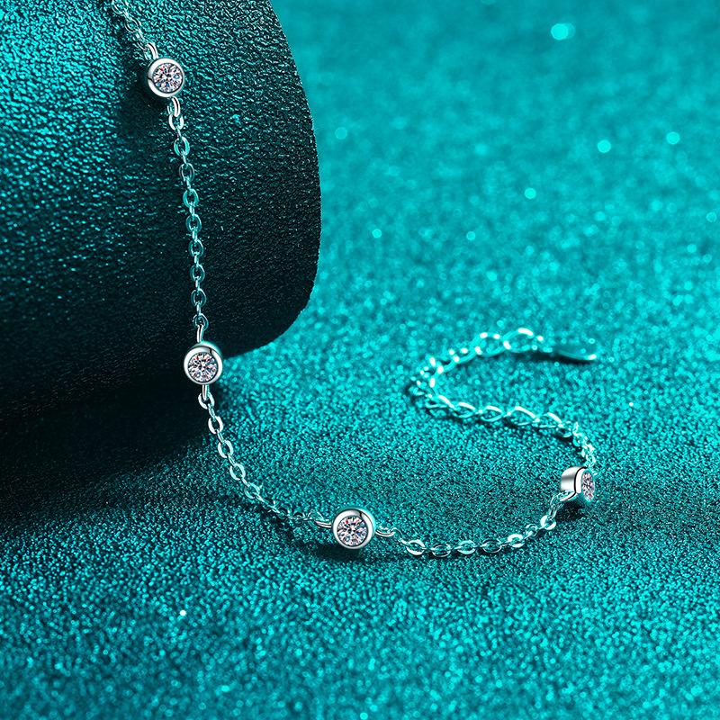 S925 Sterling Silver Plated PT950 Bubble Moissanite Bracelet Bracelet Simple Light Luxury Small Bracelet for Women Versatile