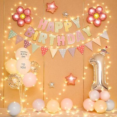 Decoración para la Primera Fiesta de Cumpleaños de Niños con Globos de Número y Pared de Fondo