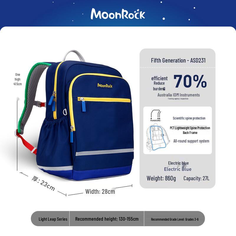 MoonRock Lightweight Ergonomic Student Backpack Grades 3-6