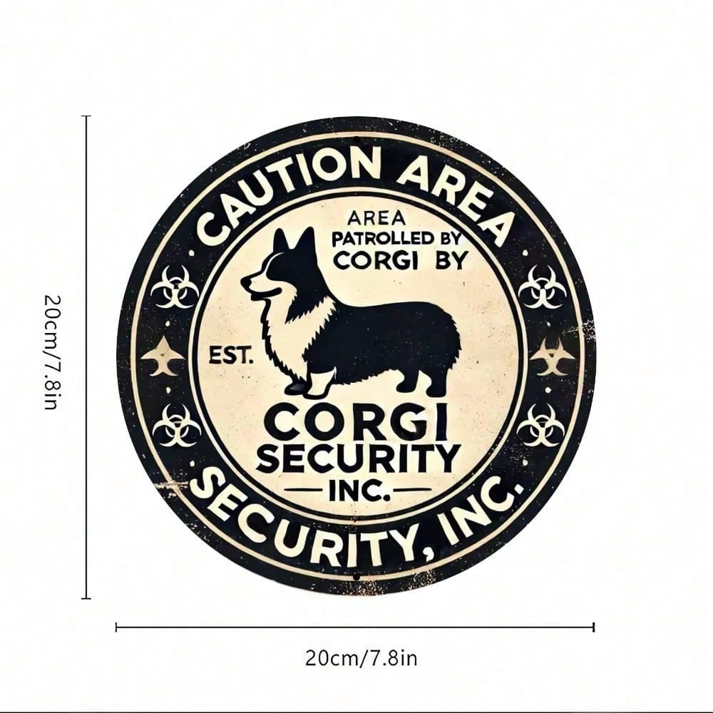 Vintage Corgi Security Sign Metal Tin Wall Decor 20x20cm Outdoor Home Office