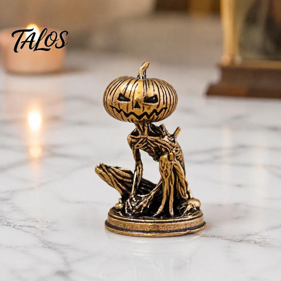 Brass Pumpkin Monsters Ornaments Solid Figurine, Distressed Statue, Vintage Skeleton Mini Figurines Sculpture for Halloween Home Office Table Holiday