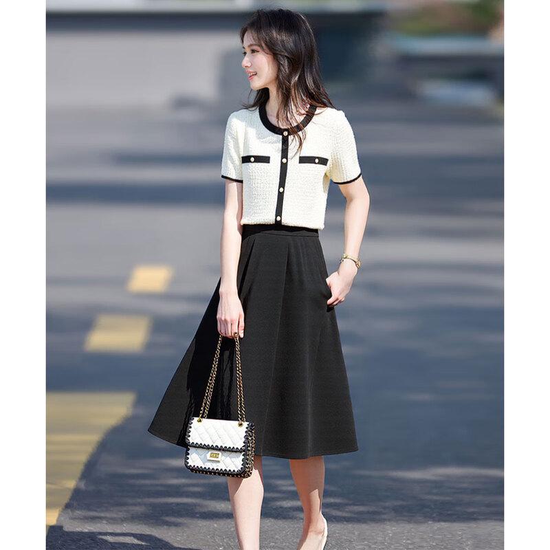 Elegant Color-Block Two-Piece Skirt Set