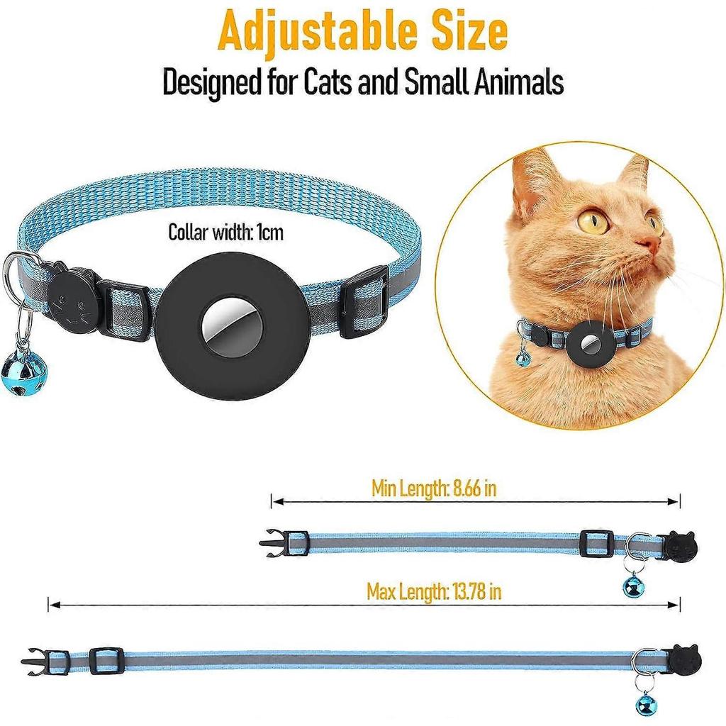 Cat Collar, Reflective Cat Collar with Bell and Safety Buckle, Apple Airtag Compatible, Adjustable 22-35cm (Blue),2024 Ping