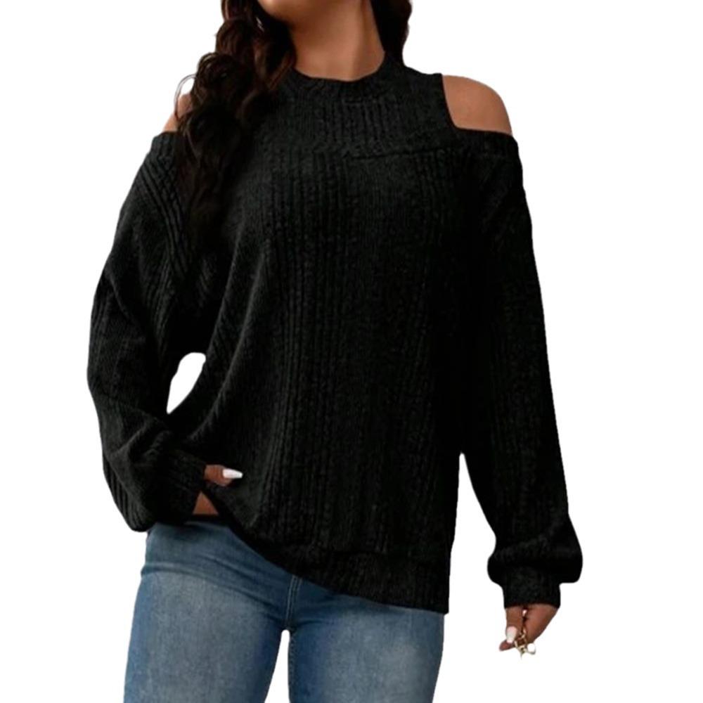 2025 Women's Casual Solid Off-Shoulder Knit Top - European/American Autumn & Winter Fashion