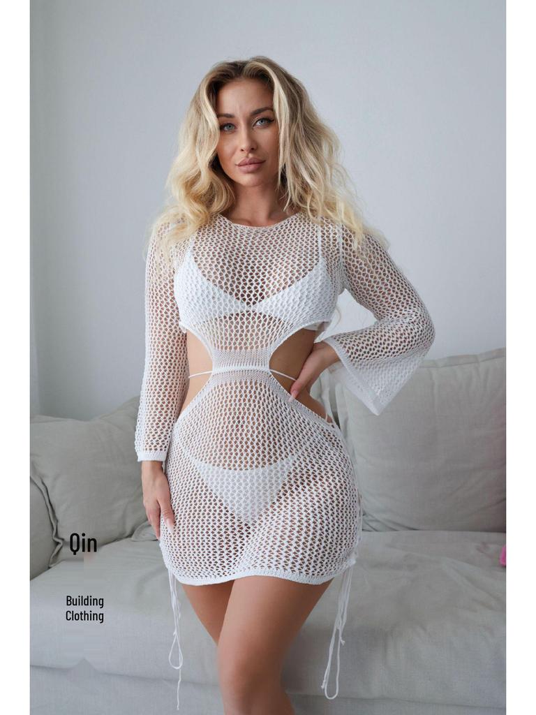 Women's Sexy Hollowed-out Knitted Beach Cover-up Dress and Sunscreen Shirt