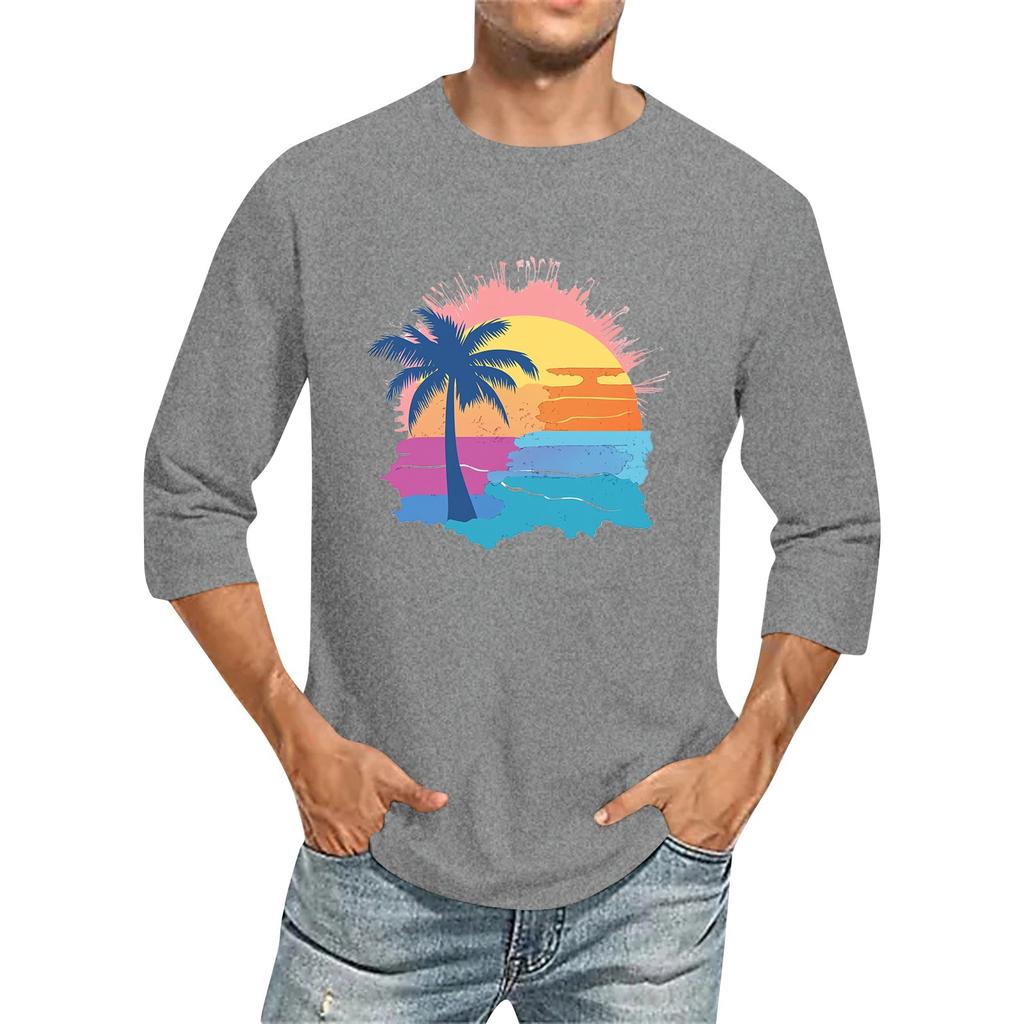 Jednobarevné pánské tričko s kulatým výstřihem a tříčtvrtečním rukávem