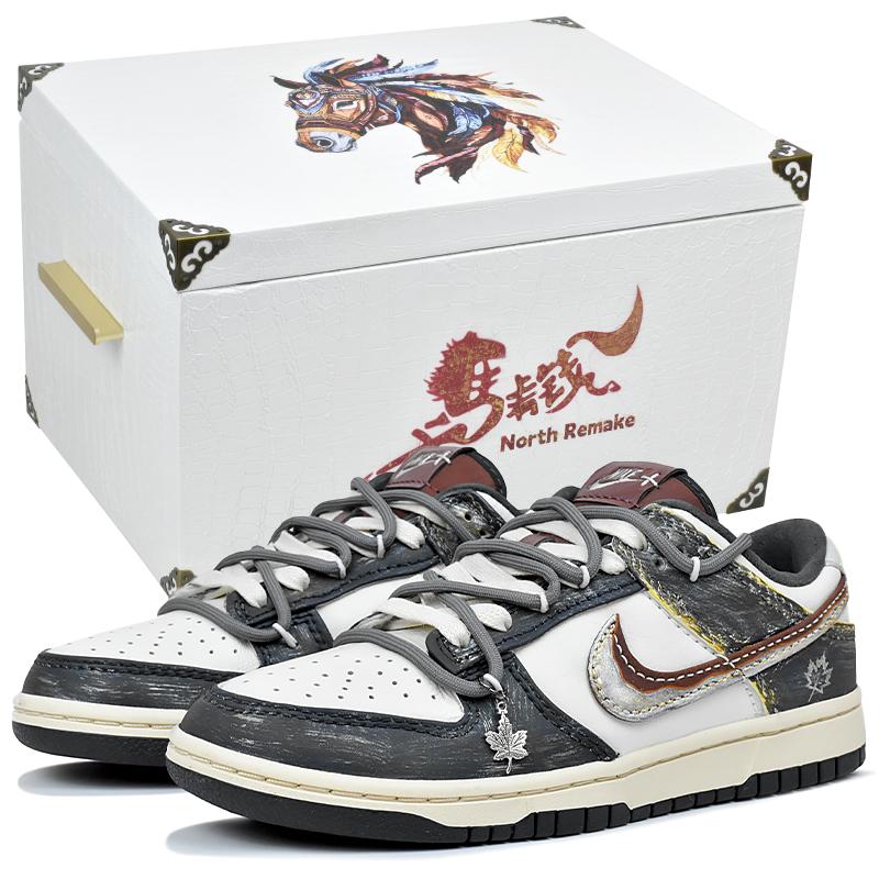 Nike Dunk Slip Resistant Abrasion Resistant Low top Skateboard Shoes Men's White Black Gray IM6670-202(Team1676-S-BOX