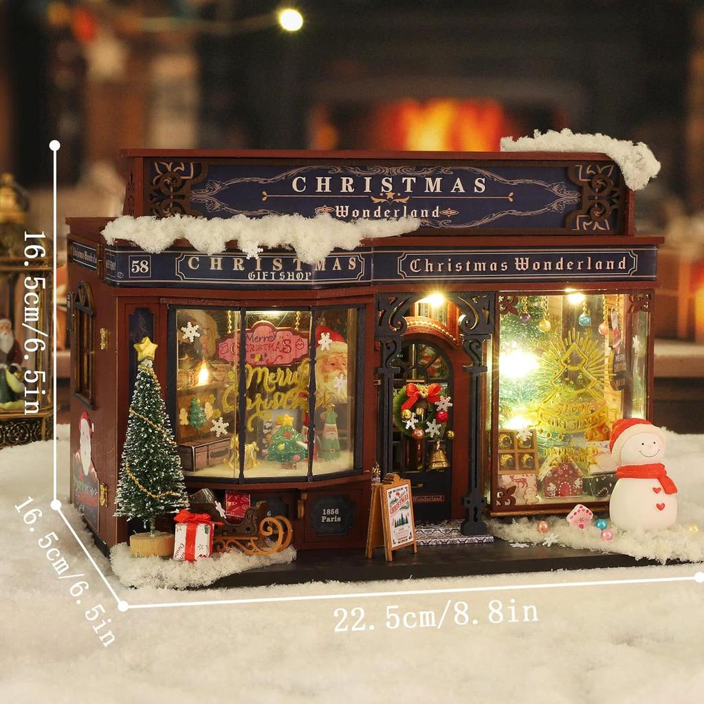 Christmas Miniature Dollhouse Kit, DIY Dollhouse Miniature House Kit for Adults, Tiny House Kits Mini Model Building Sets with Music