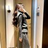 Korean Style Winter Knit Skirt Set: High Neck Fluffy Sweater, Cable Knit Vest, and Skirt Trio