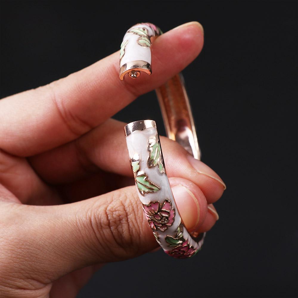 Cloisonne Peony Handicraft Gifts For Women Girl Flower Accessories Bangles Jewelry Bracelet