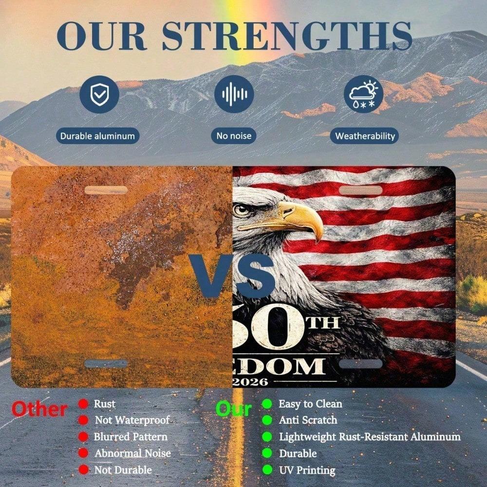 1776-2026 USA Patriotic License Plate 5.9x11.8in for Car Truck SUV, 250th Anniversary Aluminum Auto Tag, Rustproof Front Sign
