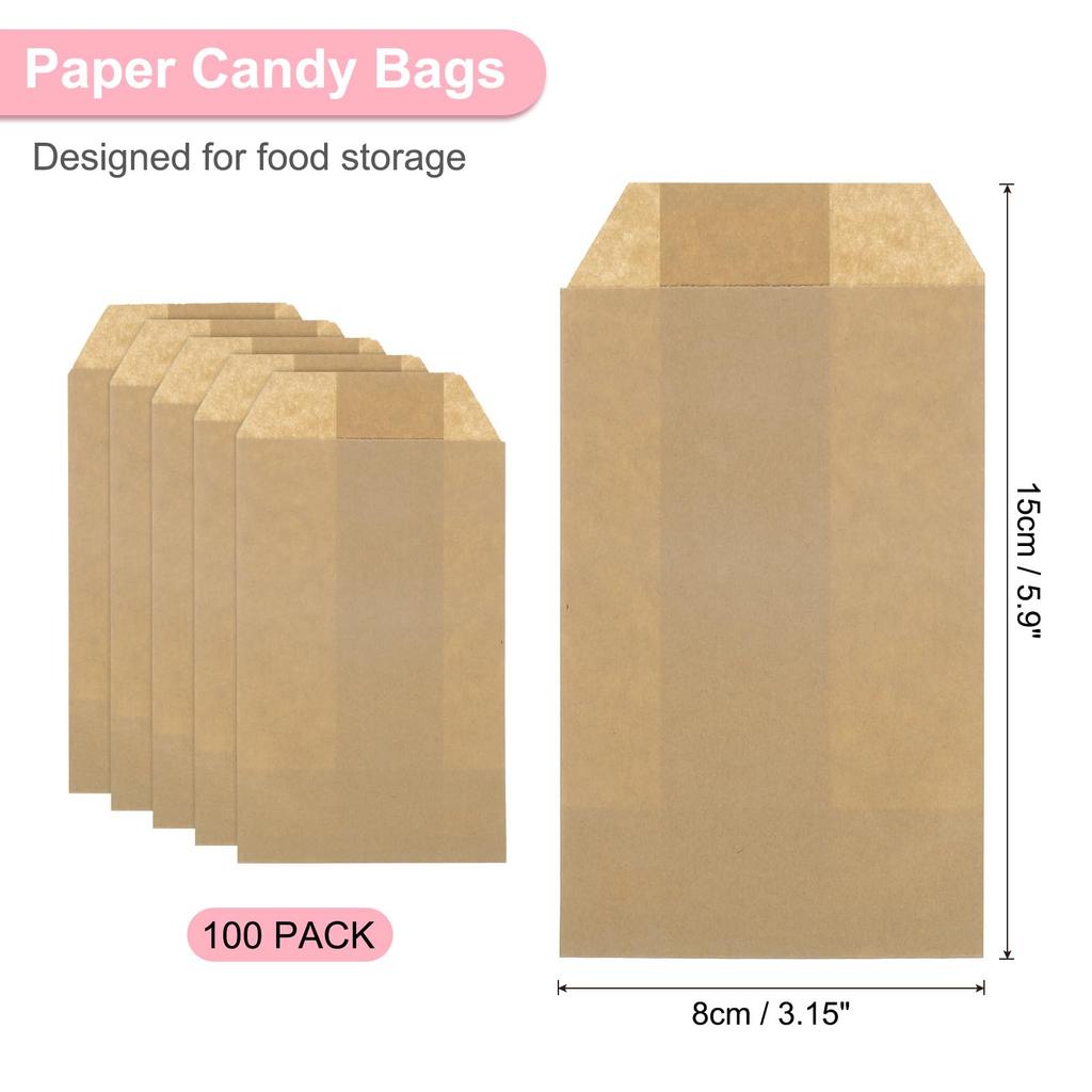 uxcell 100pcs Kraft Paper Treat x Kraft Candy Flat Favor Small Gift Bags for and Brown Bags, 6" 3" Oil-Proof Bags, Bags, Bakery, Cookies, Desserts,
