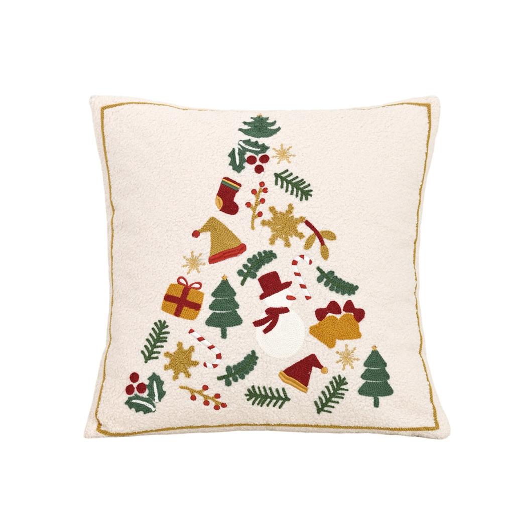 Christmas Holiday, Pillowcase, Teddy Velvet Embroidered Christmas Tree, Gift Living Room Sofa Pillow Cushion Cover.