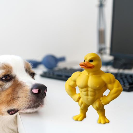 Yousheng Muscular Duck Statue 3D Printed Yellow Muscle Duck Figurine Sculpture Home Office Desktop Decoration Ornament Gym Lovers Gift