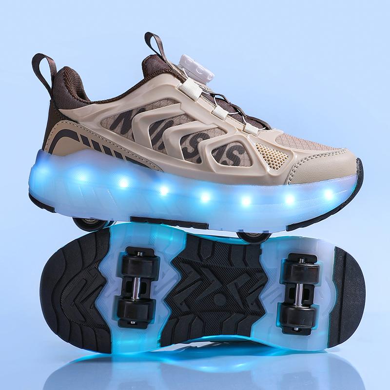 Kids Lights Sports Shoes Rubbing Shoes Charging and Disassembling Four Wheels Slide Shoes LED Kids Glowing Sneakers